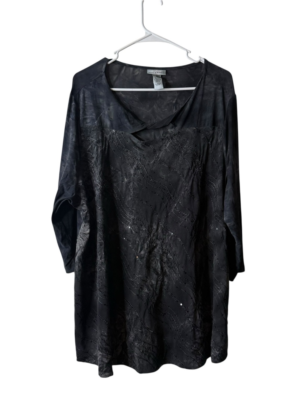 Catherines Black Gray Tie Dye Embellished 3/4 Sleeve Blouse